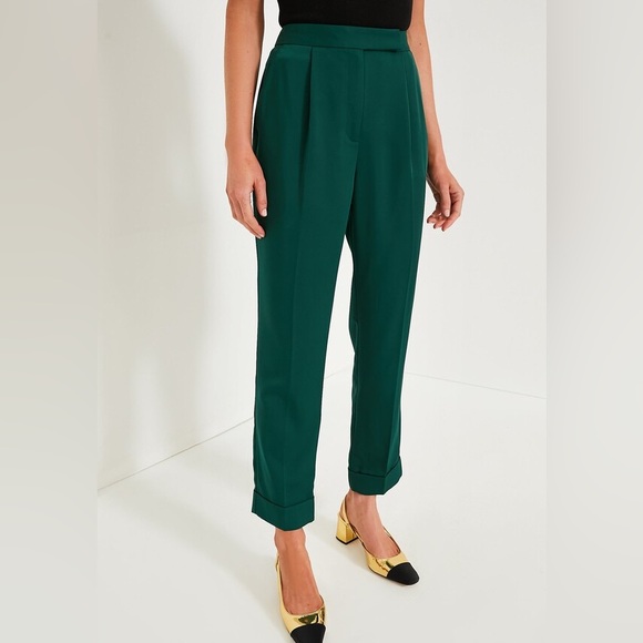 Dark Green Duncan Pleated Trouser - Picture 1 of 8